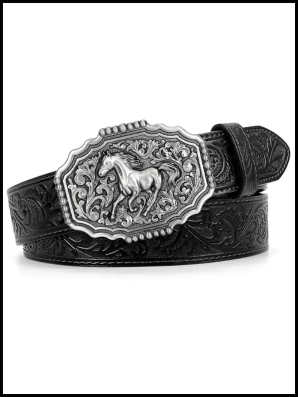 Cowboy Western Belt Embossed Leather Removable Buckle